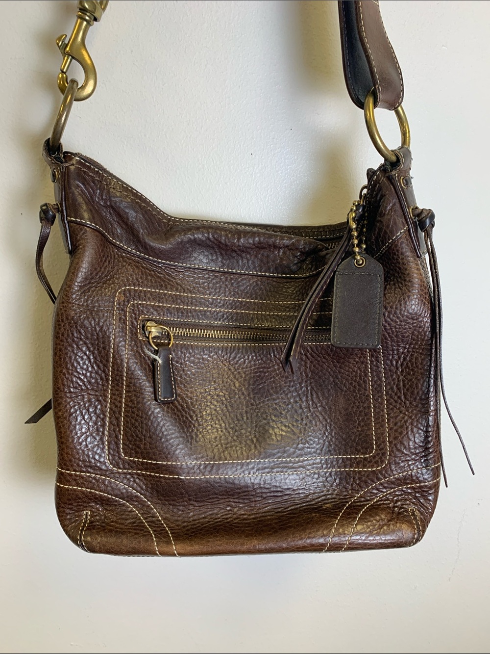 Coach Dark Brown Pebbled Leather Hobo with Brass Eyelet Detail - Picture 3 of 6